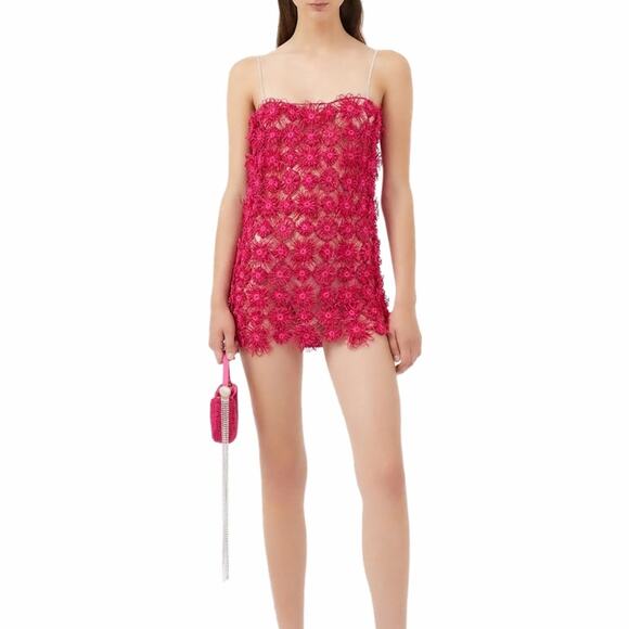 Magda Butrym Pink Crochet Flower Mini Shift Dress - Picture 1 of 16